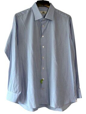 Oxxford Clothes Custom Dress Shirt Blue Plaid Check 17.5 x 27 Extra Large XL
